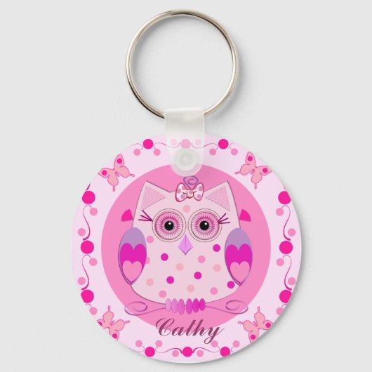 Cute Owl Sleutelhanger met naam (Voorkant)