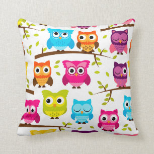 Cute Owl Square Cotton Sierkussen Hoesje 16x16