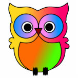 Cute owl staand fotobeeldje<br><div class="desc">Een mooie fotosculptuur met kleurrijke schattige uil.</div>