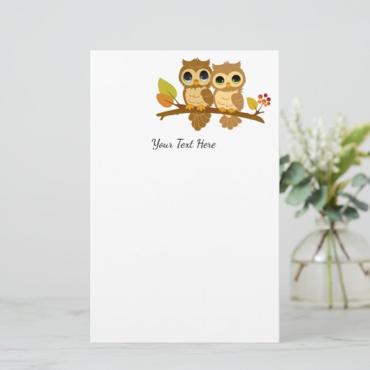 Cute Owl Stationery Briefpapier (Staand voorkant)