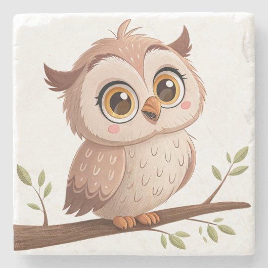 Cute Owl Stenen Onderzetter (Voorkant)