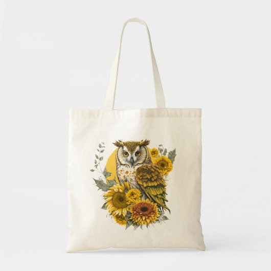 Cute Owl Sunflower Lover Drawing Art Tote Bag (Voorkant)