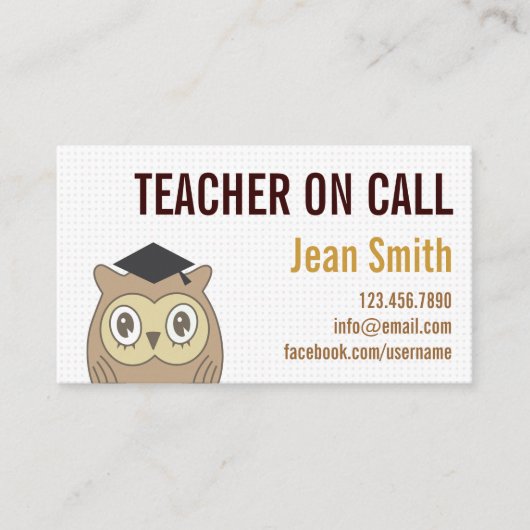 Cute OWL Teacher on Call Visitekaartje (Voorkant)