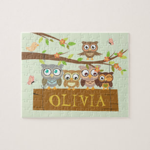 Cute owl theme, hanging wood name sign jigsaw legpuzzel