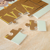 Cute owl theme, hanging wood name sign jigsaw legpuzzel (Zijkant)