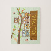 Cute owl theme, hanging wood name sign jigsaw legpuzzel (Verticaal)