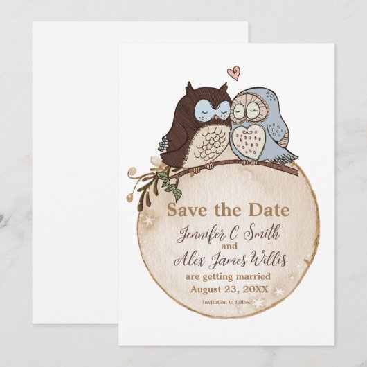 Cute Owl Thgerespecding Wedding Save the Date Wood (Voorkant / Achterkant)