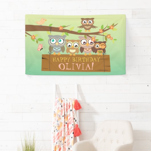 Cute owl verjaardagstanner spandoek (Insitu)