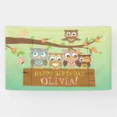 Cute owl verjaardagstanner spandoek (Horizontaal)