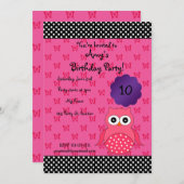 Cute owl verjaardagsuitnodiging kaart (Voorkant / Achterkant)