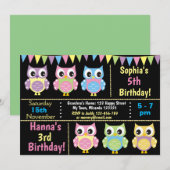 Cute Owl verjaardagsuitnodiging Kaart (Voorkant / Achterkant)