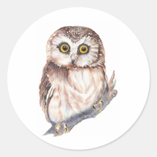 Cute Owl - Waterverf Bird Collectie Ronde Sticker (Voorkant)