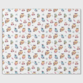 Cute Owl Waterverf Pattern | wit Cadeaupapier (Vlak)