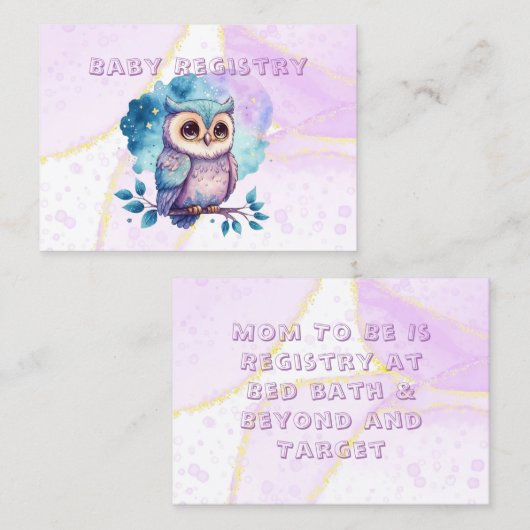 Cute Owl Waterverf Splash Baby Registry Visitekaartje (Voorkant / Achterkant)