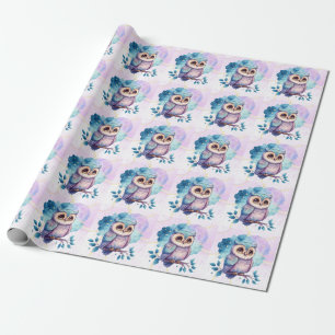 Cute Owl Waterverf Splash Girl Baby shower Cadeaupapier