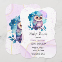 Cute Owl Waterverf Splash Girl Baby shower
