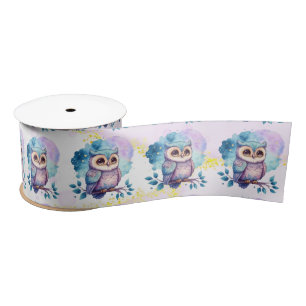 Cute Owl Waterverf Splash Girl Baby shower Satijnen Lint
