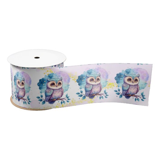 Cute Owl Waterverf Splash Girl Baby shower Satijnen Lint (Spoel)