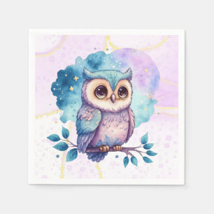 Cute Owl Waterverf Splash Girl Baby shower Servet
