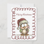 Cute Owl Wearing Santa Hat Holding Candy Cane Feestdagenkaart (Voorkant)