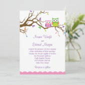 Cute Owl Wedding Invitation Kaart (Staand voorkant)