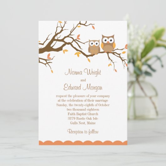 Cute Owl Wedding Invitation Kaart (Staand voorkant)