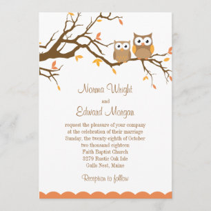 Cute Owl Wedding Invitation Kaart