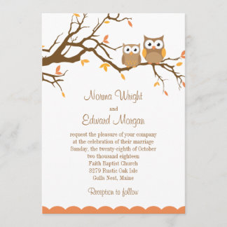 Cute Owl Wedding Invitation Kaart