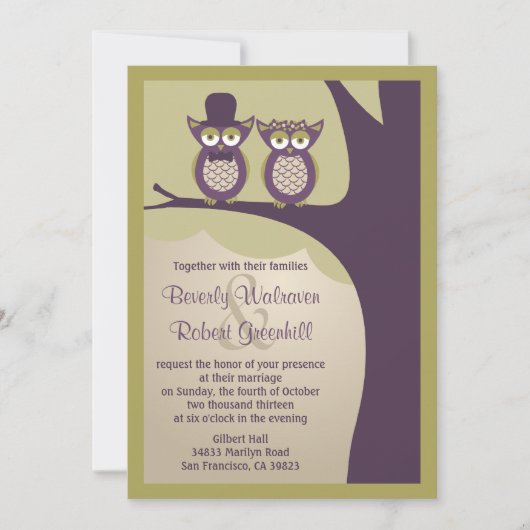 Cute Owl Wedding Invitations Kaart (Voorkant)