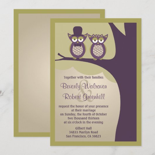 Cute Owl Wedding Invitations Kaart (Voorkant / Achterkant)