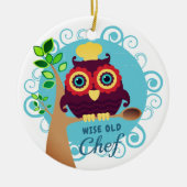 Cute owl wijze oude chef-kok gepersonaliseerd kers keramisch ornament (Voorkant)