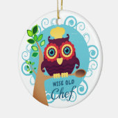Cute owl wijze oude chef-kok gepersonaliseerd kers keramisch ornament (Links)