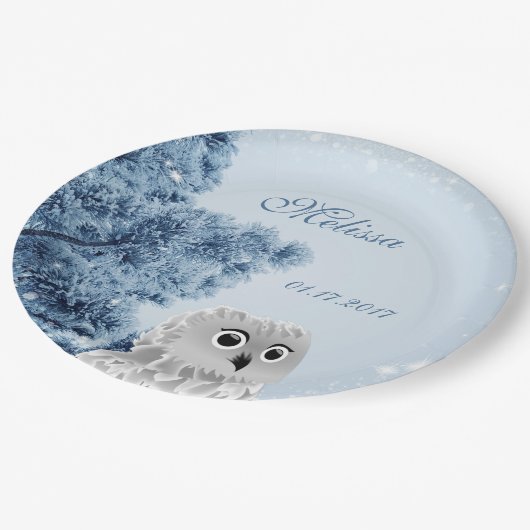 Cute Owl Winter Kinder Custom Birthday Party Papieren Bordje (Gekanteld)
