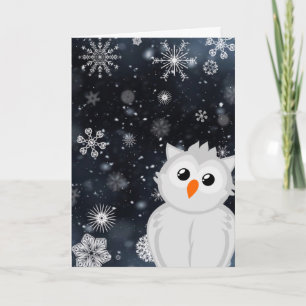 Cute Owl Winter Snow Wonderful New Years Eve Night Feestdagen Kaart