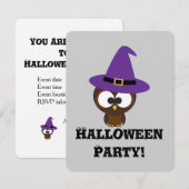Cute owl witch Halloween Party Invitation Kaart (Voorkant / Achterkant)