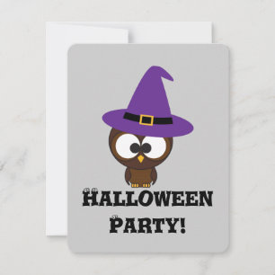 Cute owl witch Halloween Party Invitation Kaart