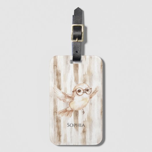 Cute Owl with Glasses Bagagelabel (Voorkant (verticaal))