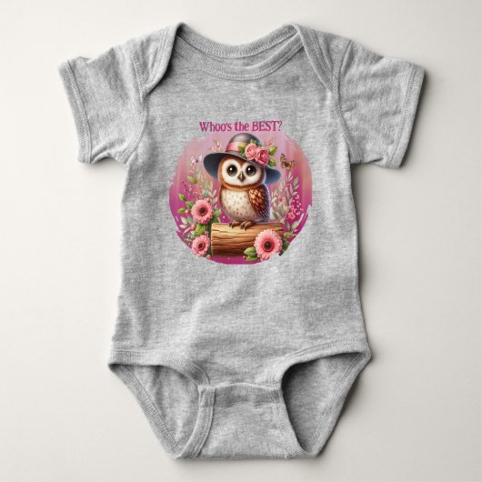 Cute Owl with Hat & Floral Scene Romper (Voorkant)