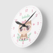 Cute Owl with Pink Bow, Girls Room Personalized Ronde Klok (Hoek)