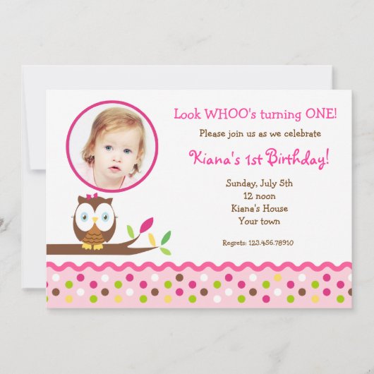 Cute Owl Woodland Foto Birthday Invitations Kaart (Voorkant)