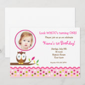 Cute Owl Woodland Foto Birthday Invitations Kaart (Voorkant / Achterkant)