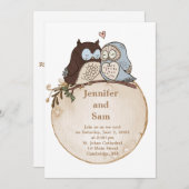Cute Owl Woodland Rustic Wedding Invitation Kaart (Voorkant / Achterkant)