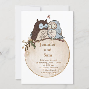 Cute Owl Woodland Rustic Wedding Invitation Kaart