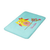 Cute Owl Yellow Pink Illustratie  Badmat (Gekanteld)