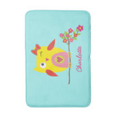 Cute Owl Yellow Pink Illustratie  Badmat (Voorkant Verticaal)