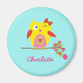 Cute Owl Yellow Pink Illustratie Magneet