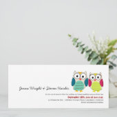 Cute Owls, 4x9 Wedding Invitation Kaart (Staand voorkant)