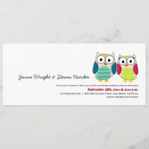 Cute Owls, 4x9 Wedding Invitation Kaart