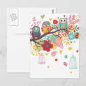 Cute Owls and Colorful floral afbeelding backgroun Briefkaart (Voorkant / Achterkant)