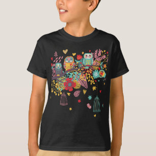 Cute Owls and Colorful floral afbeelding backgroun T-shirt